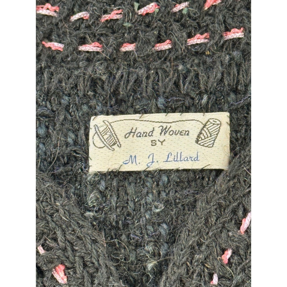Hand Woven by M. J. Lillard  vtg  Knit Vest Black Pink Ribbon Fringe Textured - Picture 7 of 8